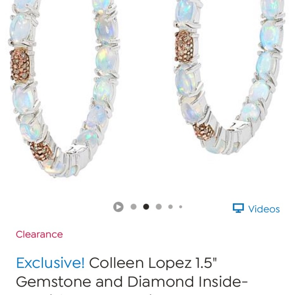 Colleen Lopez 1.5” Opal and champagne diamond Silver Earrings